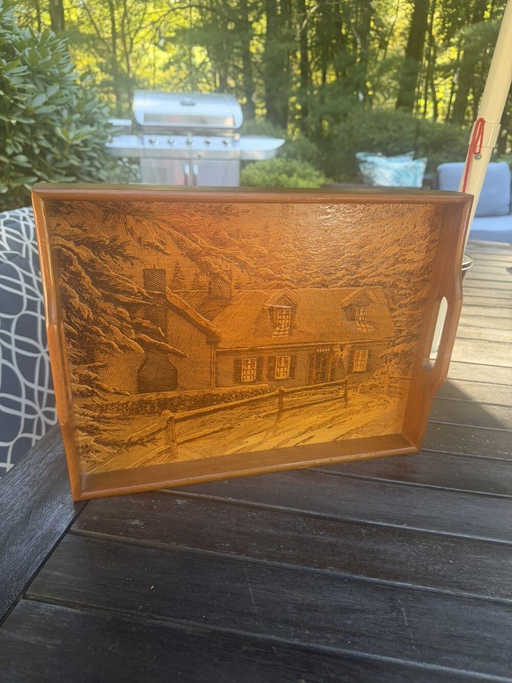 Vintage Wood SERVING TRAY “House Of Lloyd Cabin in the Woods Scene 3963/34